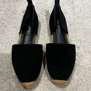 NEW Via Spiga Black Suede Espadrille Flats, Women’s Size 6.5
